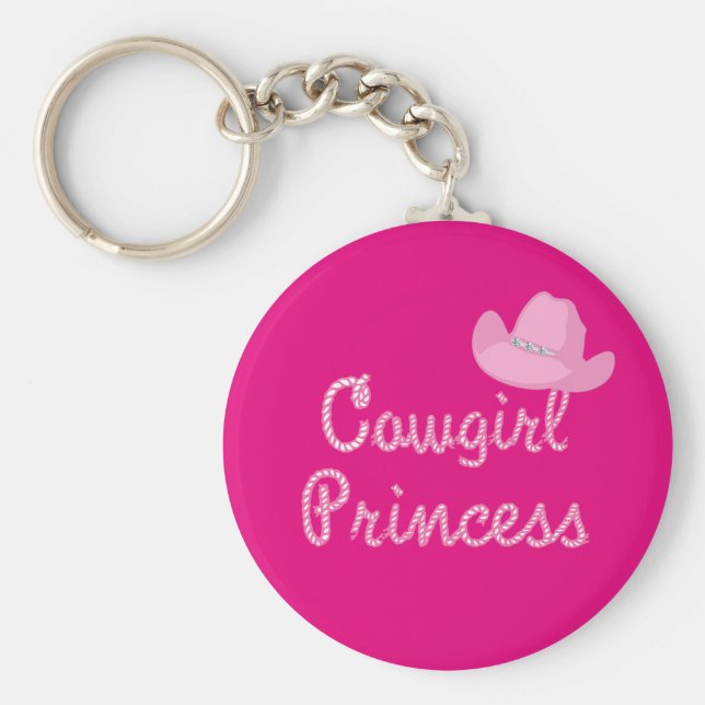 Chaveiro Princesa De Cowgirl Ocidental Com Chapéu Rosa (Frente)