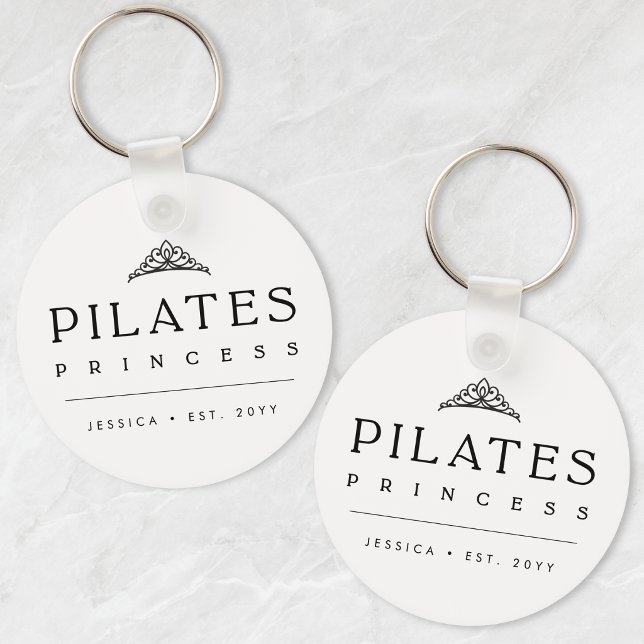 Chaveiro Princesa Personalizada de Pilates Minimalista Pret (Black Minimalist Personalized Pilates Princess Keychain)