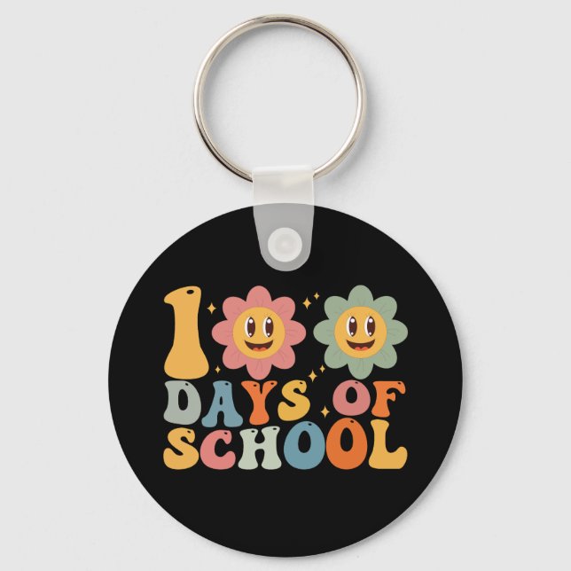 Chaveiro Professor Crianças Retro Groovy 100 Dias de Escola (Frente)
