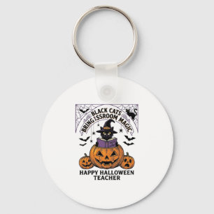 Chaveiro Professor de Halloween Gato Vintage Abóbora Sala d