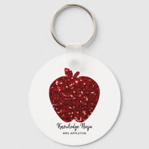 Chaveiro Professor de Maçã Vermelha Ninja Faux Glitter