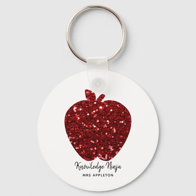 Chaveiro Professor de Maçã Vermelha Ninja Faux Glitter (Frente)