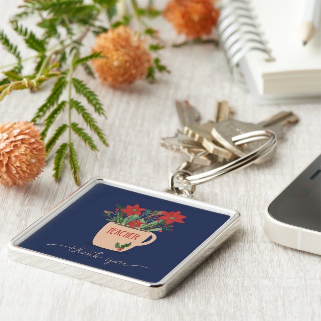 Chaveiro Professor Obrigado em Poinsettias de Natal (Lateral)