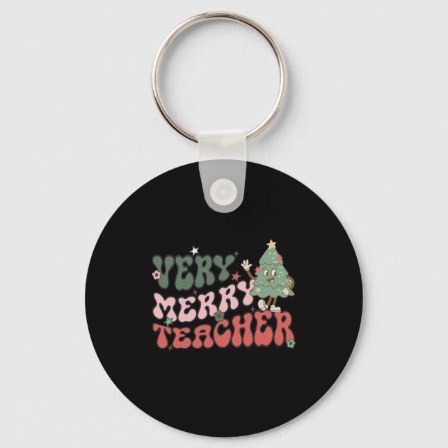Chaveiro Professor Retro de Natal Muito Feliz Professor (Frente)