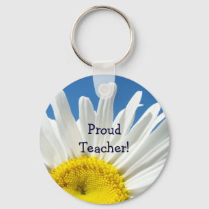 Chaveiro Professora Orgulhosa! Flores de Margarida Branca c