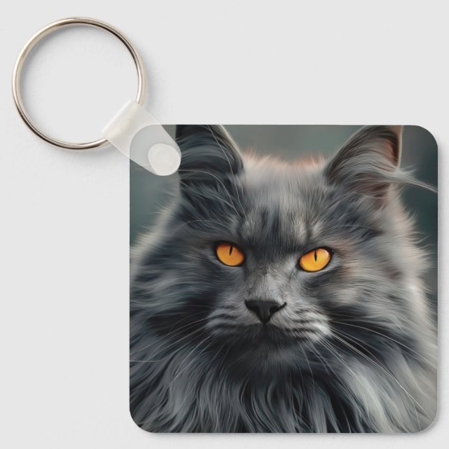 Chaveiro Projeto de Retrato de Majestoso Gato de Cabelos Lo (Frente)