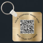 Chaveiro Promocional de Código QR Elegante Dourado<br><div class="desc">Chaveiro simples e elegante para a sua empresa ou organização, com um fundo metálico falso em ouro escovado. Introduza o endereço do Web site para criar um código QR pesquisável e adicione duas linhas de texto personalizado, tais como o nome da empresa, o slogan, o obrigado ou a saída do...</div>