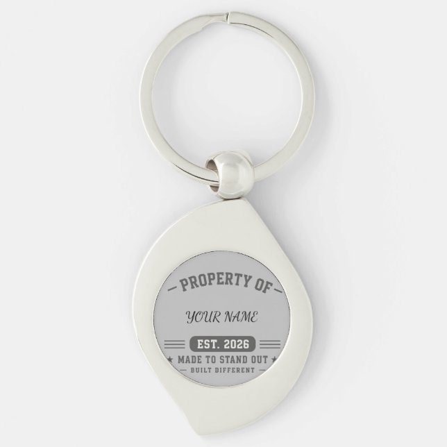 Chaveiro Propriedade Personalizada do Nome – Estilo Varsity (Frente)