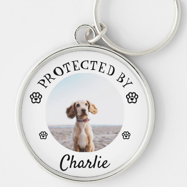 Chaveiro Protected By Dog Photo Paw Print Design (Frente)