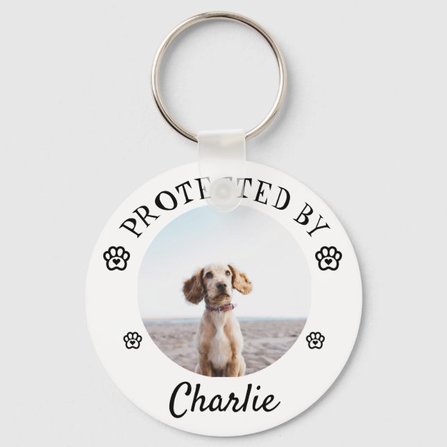 Chaveiro Protected By Dog Photo Paw Print Design (Frente)