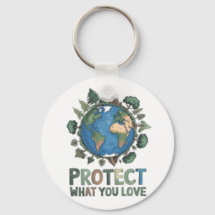 Chaveiro Proteja o que você ama" Design da Terra ambiental