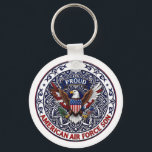 Chaveiro Proud American Air Force Son<br><div class="desc">This design features colorful American eagle with its wings widely spread. The eagle is located over the magic mandala and is decorated with the USA flag. The colorful text "Proud American Air Force Son" goes around the image. A beautiful family gift for a boy or a guy. Do not forget...</div>