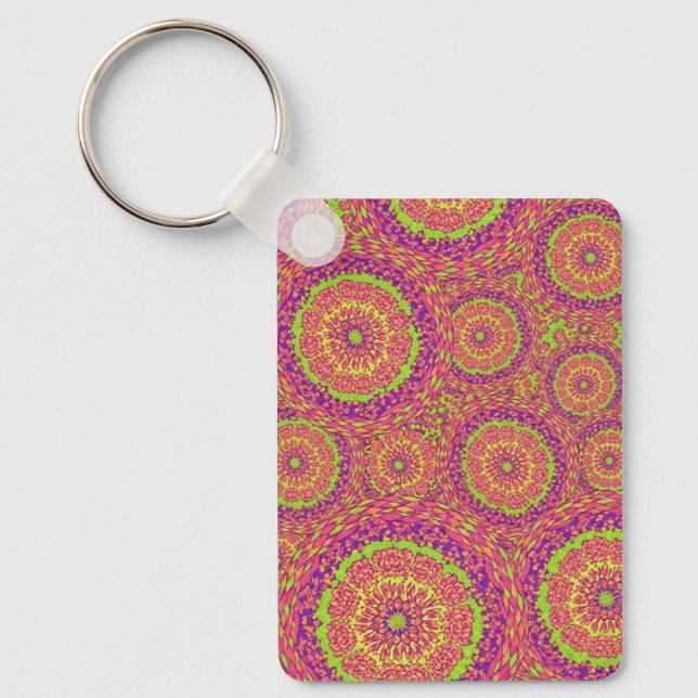 Chaveiro Psychedelic Neon Mandala Swirl Pattern (Frente)