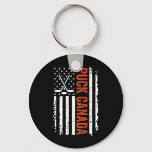 Chaveiro Puck Divertido Canadá EUA Hóquei Vintage Bandeira 