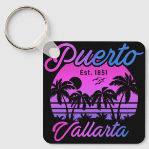Chaveiro Puerto Vallarta Retro Sunset 80s Palm Trees