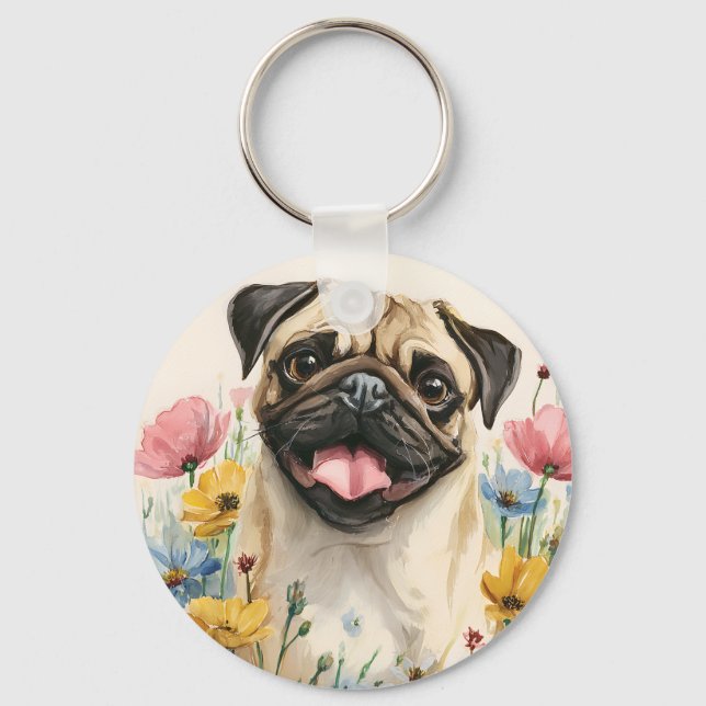Chaveiro Pug – Aquarela (Frente)