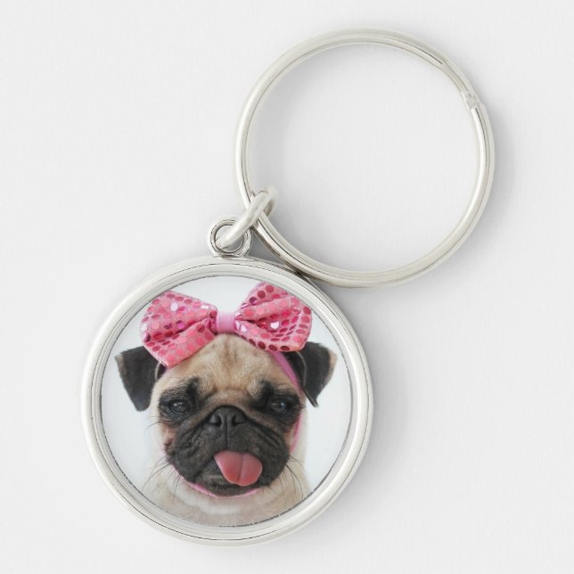 Chaveiro Pug com Arco rosa (Frente)