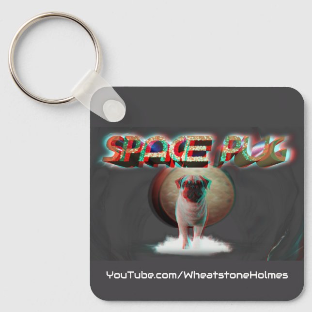 Chaveiro Pug de espaço 3D (Frente)