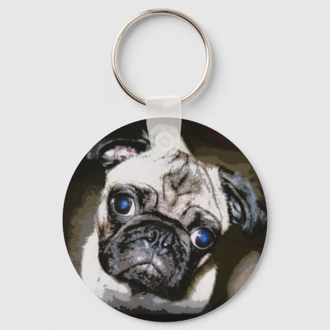 Chaveiro pug de olhos azuis fofos (Frente)