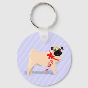 Chaveiro Pug Dog with Red Ribbon Keychain