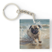 Pug Feliz na Praia personalizável