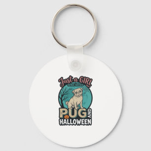 Chaveiro Pug Halloween Menina Design Vetorial Vintage_1