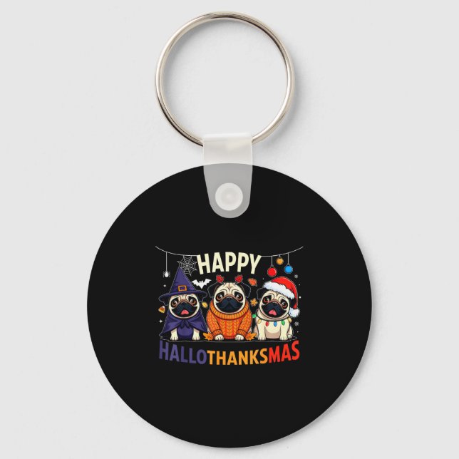 Chaveiro Pug Halloween Thanksgiving Christmas Happy Halloth (Frente)