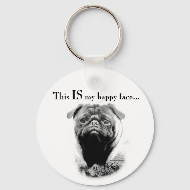 Chaveiro Pug Happy Face (Frente)
