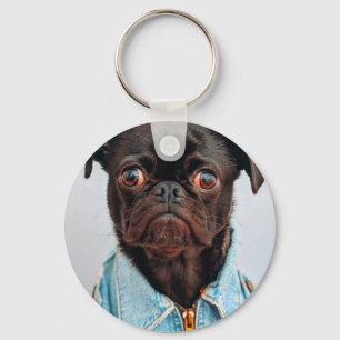 Chaveiro Pug in Denim Jackey Cachorro Adorável