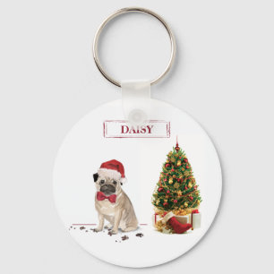 Chaveiro Pug Natal Divertido Cachorro com Árvore