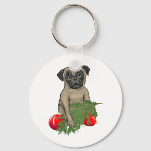Chaveiro Pug Puppy Adorável Arte De Cão De Natal