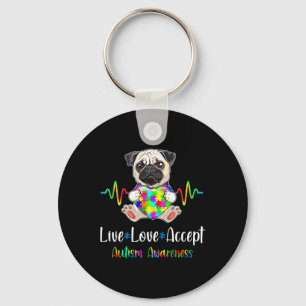 Chaveiro Pug Quebra-cabeça Piece Live Love Aceitar Consciên