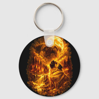 Chaveiro Pug uivando para a lua dramático lua cheia 