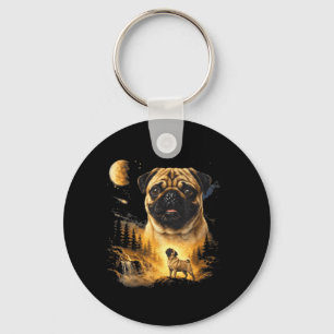 Chaveiro Pug Uivando para a Lua Vintage 90s Cachorro Engraç