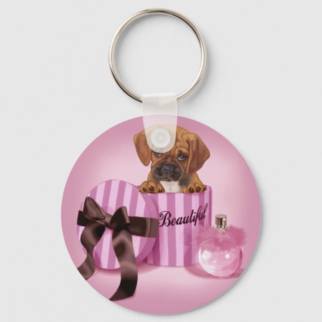 Chaveiro Puggle em Stripy Round Box (Frente)