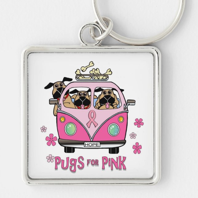 Chaveiro Pugs para a corrente chave cor-de-rosa (Frente)