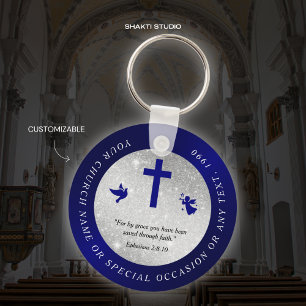 Chaveiro Pulseira chaveira cristã da Igreja Silver Blue