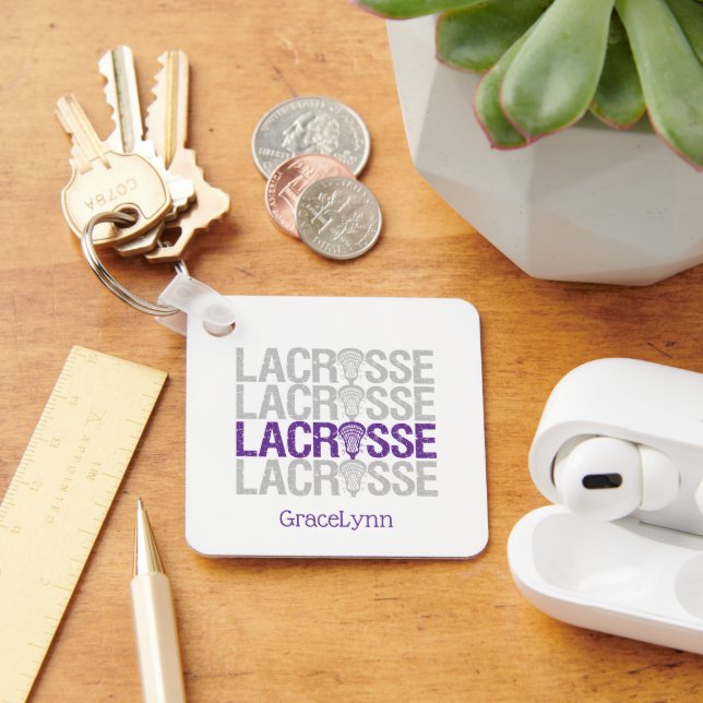 Chaveiro Pulseira com a palavra Lacrosse em roxo desgastado (Mesa)
