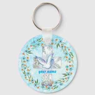 Chaveiro Pulseira com Cruz de Pombo Cristã