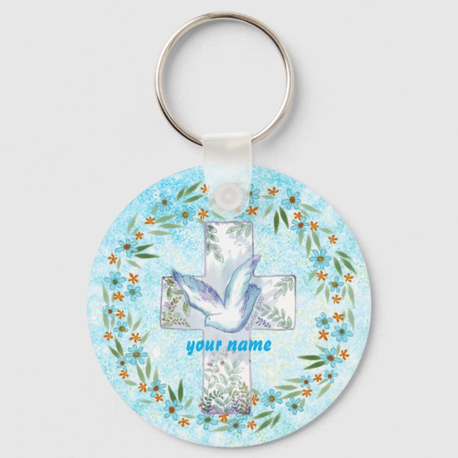 Chaveiro Pulseira com Cruz de Pombo Cristã (Frente)