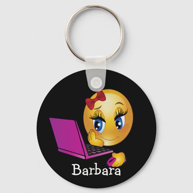 Chaveiro Pulseira com Emoji de Menina do Laptop (Frente)