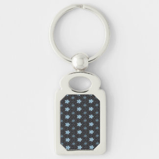 Chaveiro Pulseira com Estampa Floral Paisley Azul e Preto