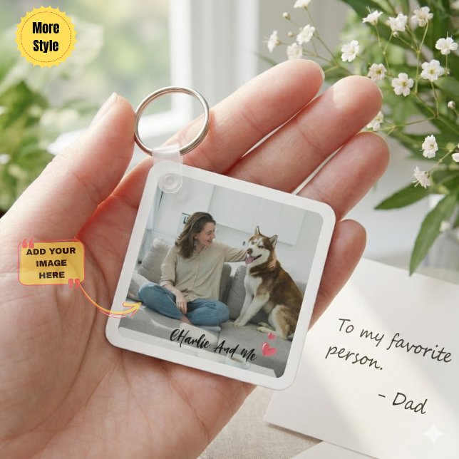 Chaveiro Pulseira com Foto Personalizada do Animal de Estim (Personalized Pet Photo and Owner Heart Keychain Custom Photo Gift for Family!)