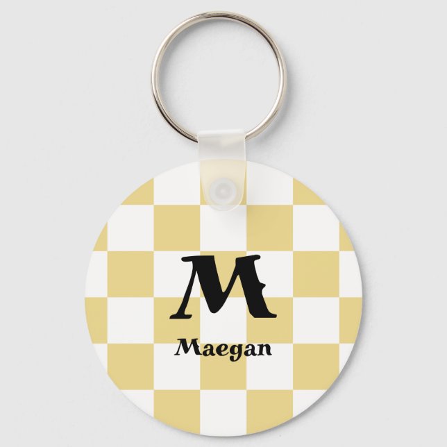 Chaveiro Pulseira com Fundo de Padrão Xadrez Laranja (Frente)