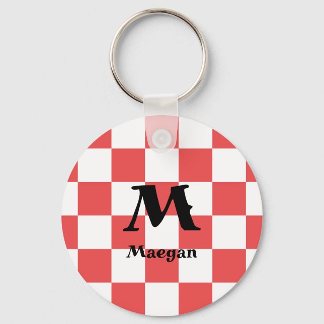 Chaveiro Pulseira com Fundo de Padrão Xadrez Vermelho (Frente)