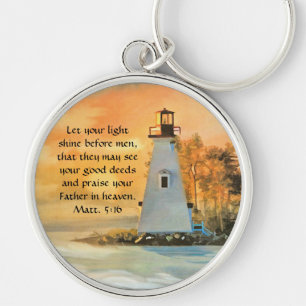Chaveiro Pulseira com Versículo Bíblico Farol e Pôr do Sol