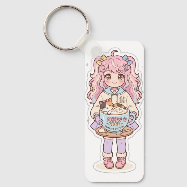 Chaveiro Pulseira de Anime Menina Chibi Kawaii Neko Cafe (Frente)