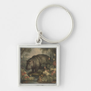 Chaveiro Pulseira de Arte Botânica de Hipopótamo Vintage
