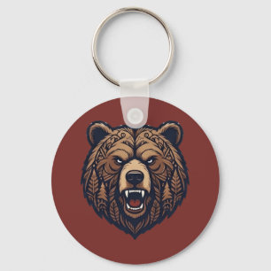 Chaveiro Pulseira de Arte Tribal Selvagem Cabeça de Urso