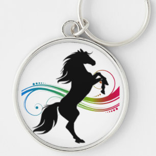 Chaveiro Pulseira de Botão de Cavalo Preto Erguido Colorido
